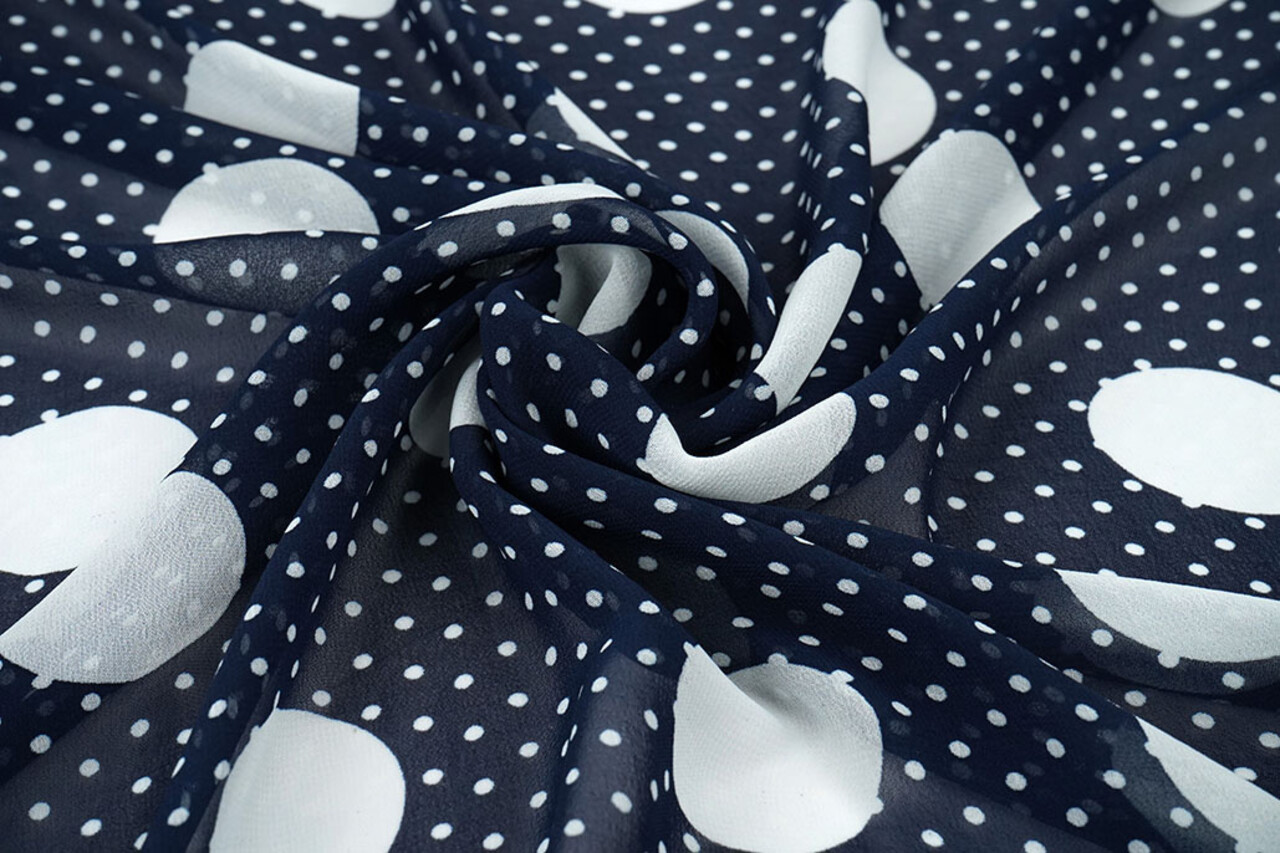 Chiffon Piccole e Grande Pois Blu Navy Chiffon Piccole e Grande Pois Blu Navy