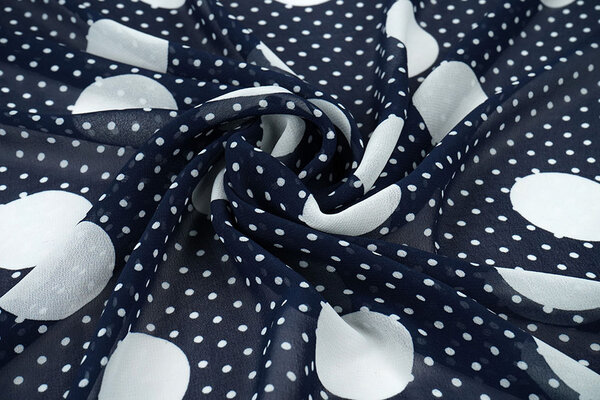 Chiffon Piccole e Grande Pois Blu Navy Chiffon Piccole e Grande Pois Blu Navy