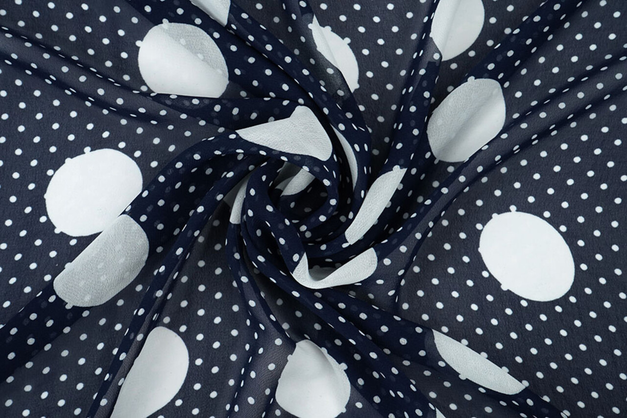 Chiffon Piccole e Grande Pois Blu Navy Chiffon Piccole e Grande Pois Blu Navy