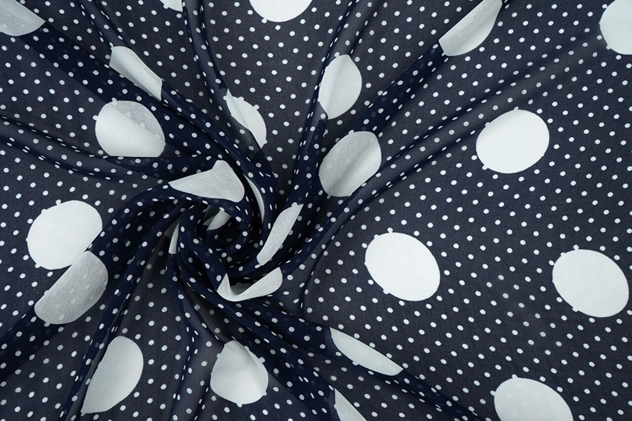 Chiffon Piccole e Grande Pois Blu Navy Chiffon Piccole e Grande Pois Blu Navy