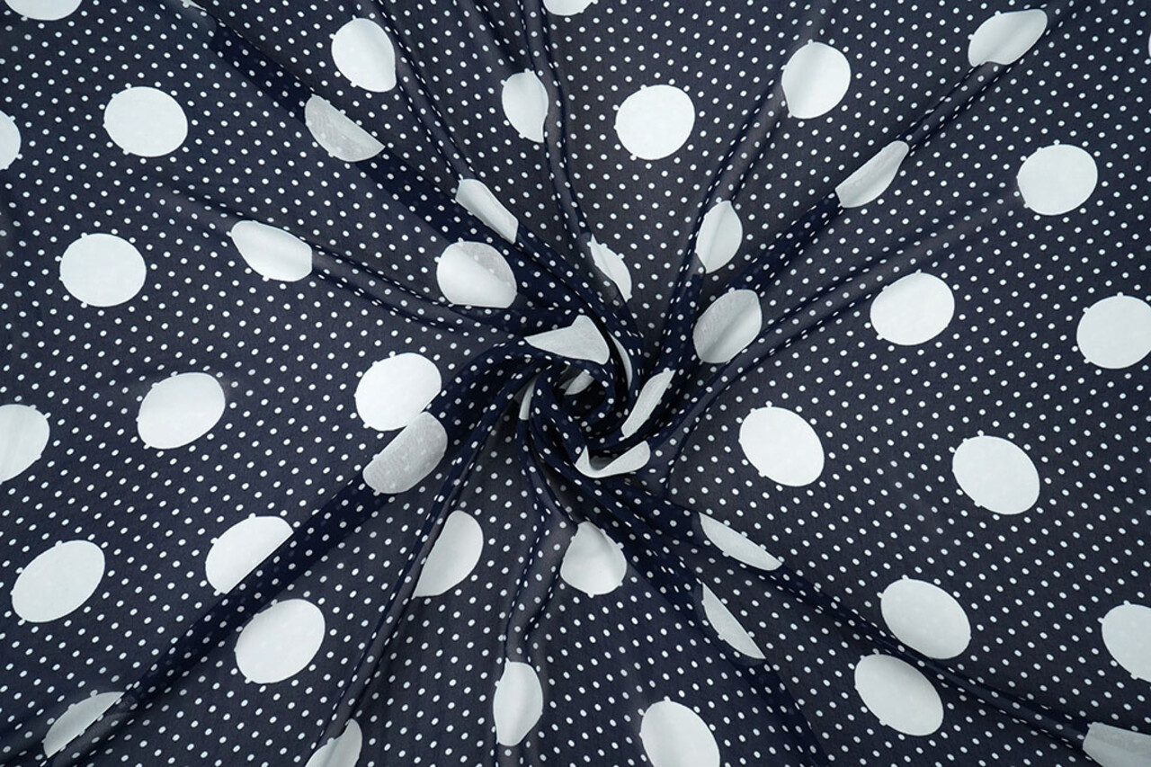 Chiffon Kleine en Grote Stippen Marine Chiffon Kleine en Grote Stippen Marine