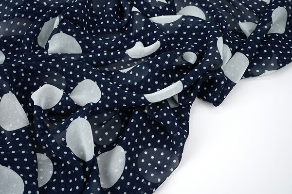 Chiffon Piccole e Grande Pois Blu Navy Chiffon Piccole e Grande Pois Blu Navy