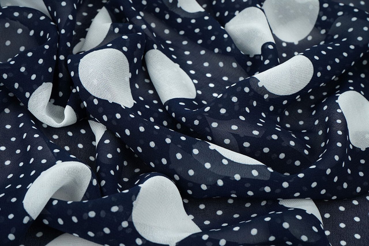 Chiffon Kleine en Grote Stippen Marine Chiffon Kleine en Grote Stippen Marine