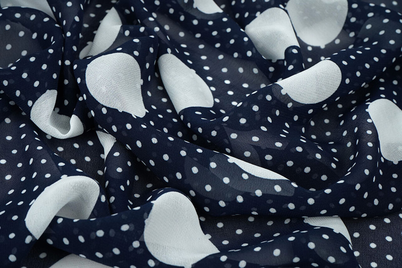 Chiffon Piccole e Grande Pois Blu Navy Chiffon Piccole e Grande Pois Blu Navy