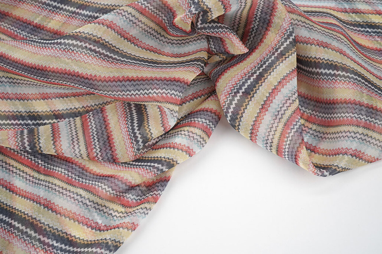 Mousseline Imprimé Petit Zigzag Multicolore 1