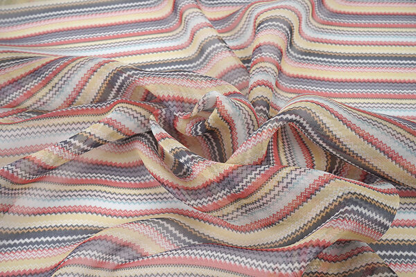 Mousseline Imprimé Petit Zigzag Multicolore 1