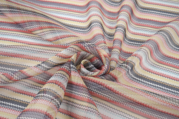 Mousseline Imprimé Petit Zigzag Multicolore 1