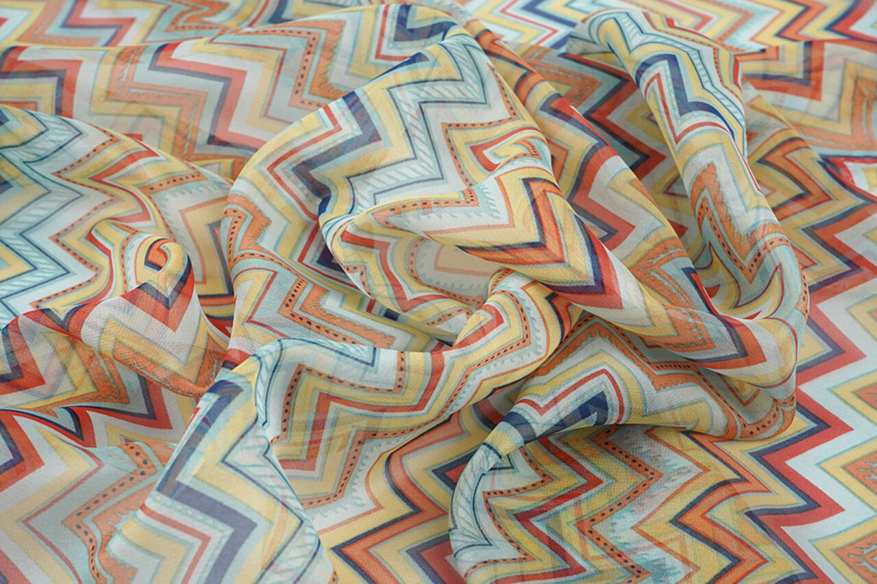Chiffon Stampato Zigzag Cora Multicolore Chiffon Stampato Zigzag Cora Multicolore