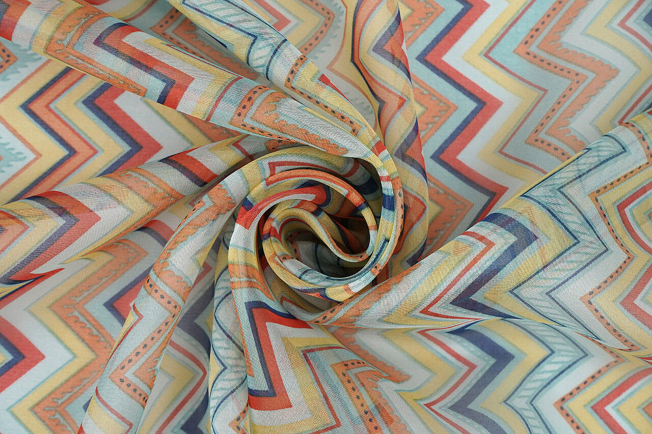 Chiffon Stampato Zigzag Cora Multicolore Chiffon Stampato Zigzag Cora Multicolore