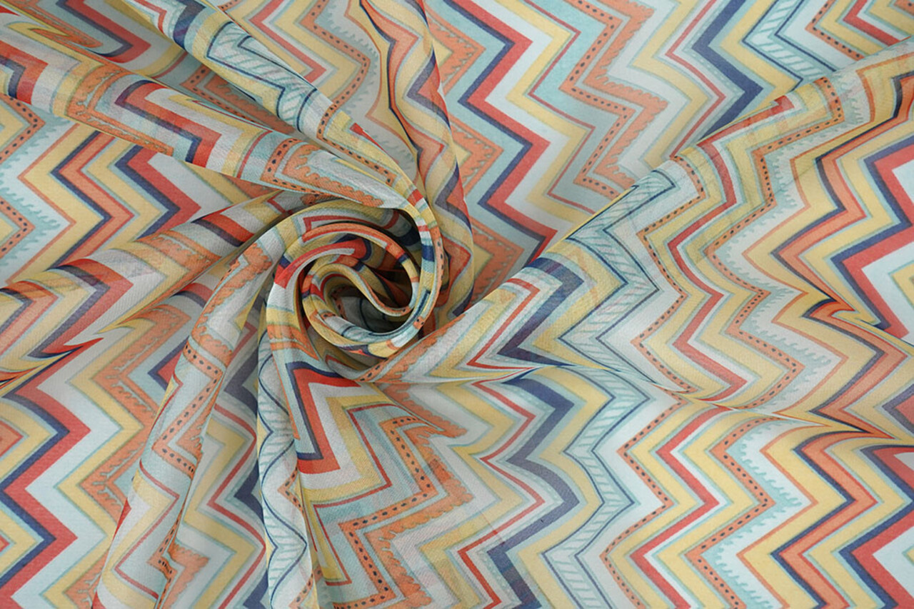 Chiffon Stampato Zigzag Cora Multicolore Chiffon Stampato Zigzag Cora Multicolore