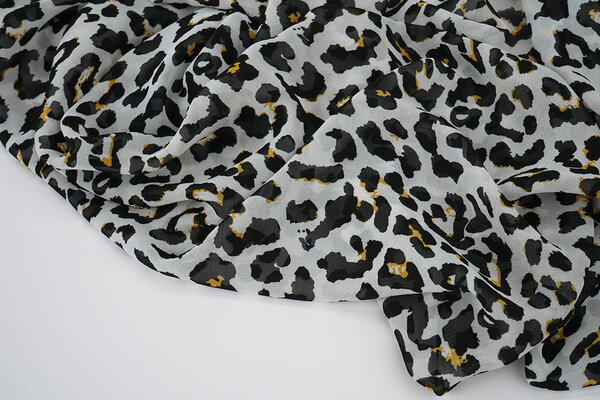 Chiffon Stampato Leopardo Bianco Sporco Chiffon Stampato Leopardo Bianco Sporco