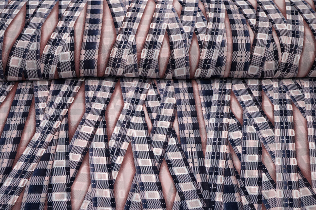 Chiffon Stampato Bari Rosa Blu Navy Chiffon Stampato Bari Rosa Blu Navy