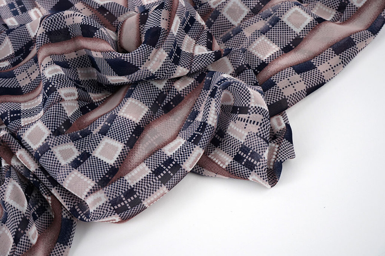 Chifón Estampado Bari Rosa Azul Marino