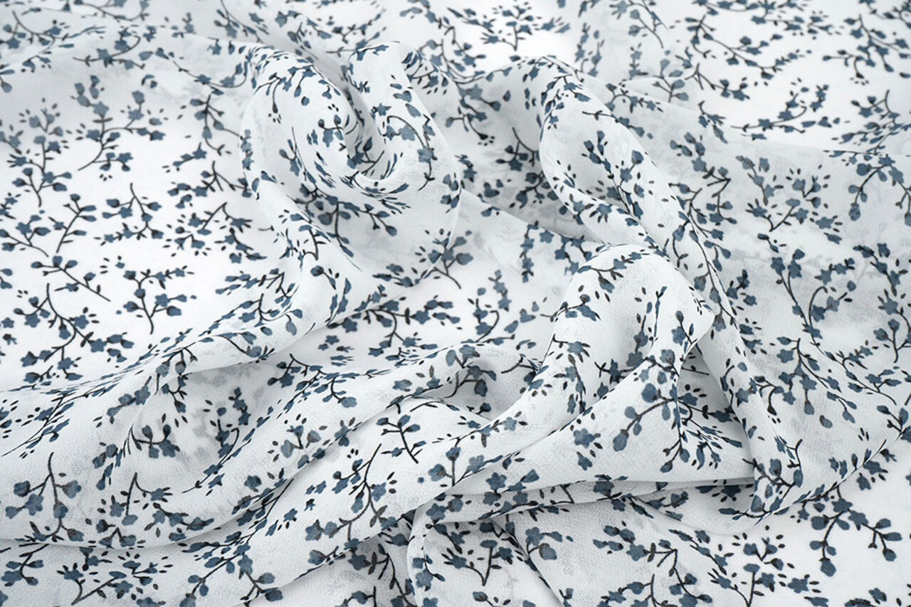 Chiffon Stampato Bloesem Tak Bianco Sporco