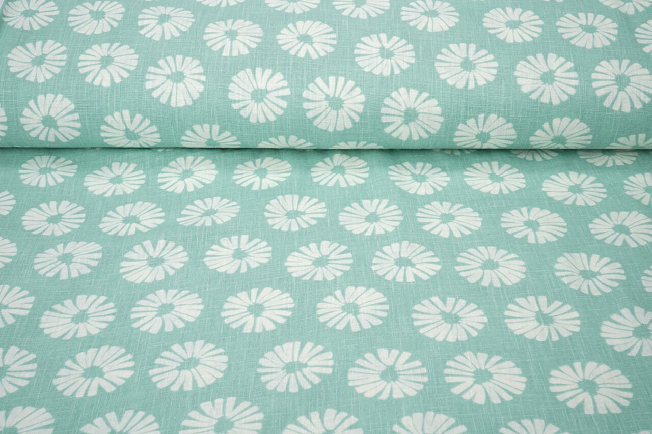 Oeko-Tex®  Gewaschenes Leinen Blumen Minzgrün