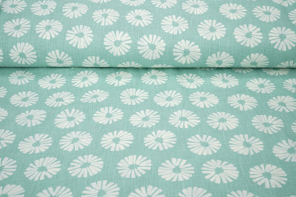 Oeko-Tex® Gewaschenes Leinen Blumen Minzgrün Oeko-Tex® Gewaschenes Leinen Blumen Minzgrün