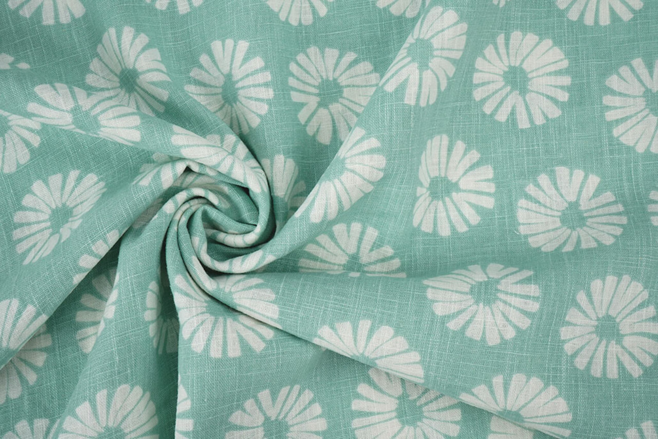 Oeko-Tex®  Gewaschenes Leinen Blumen Minzgrün