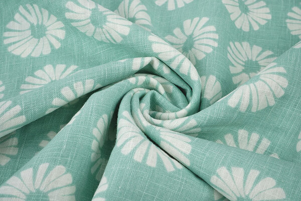 Oeko-Tex® Gewaschenes Leinen Blumen Minzgrün Oeko-Tex® Gewaschenes Leinen Blumen Minzgrün