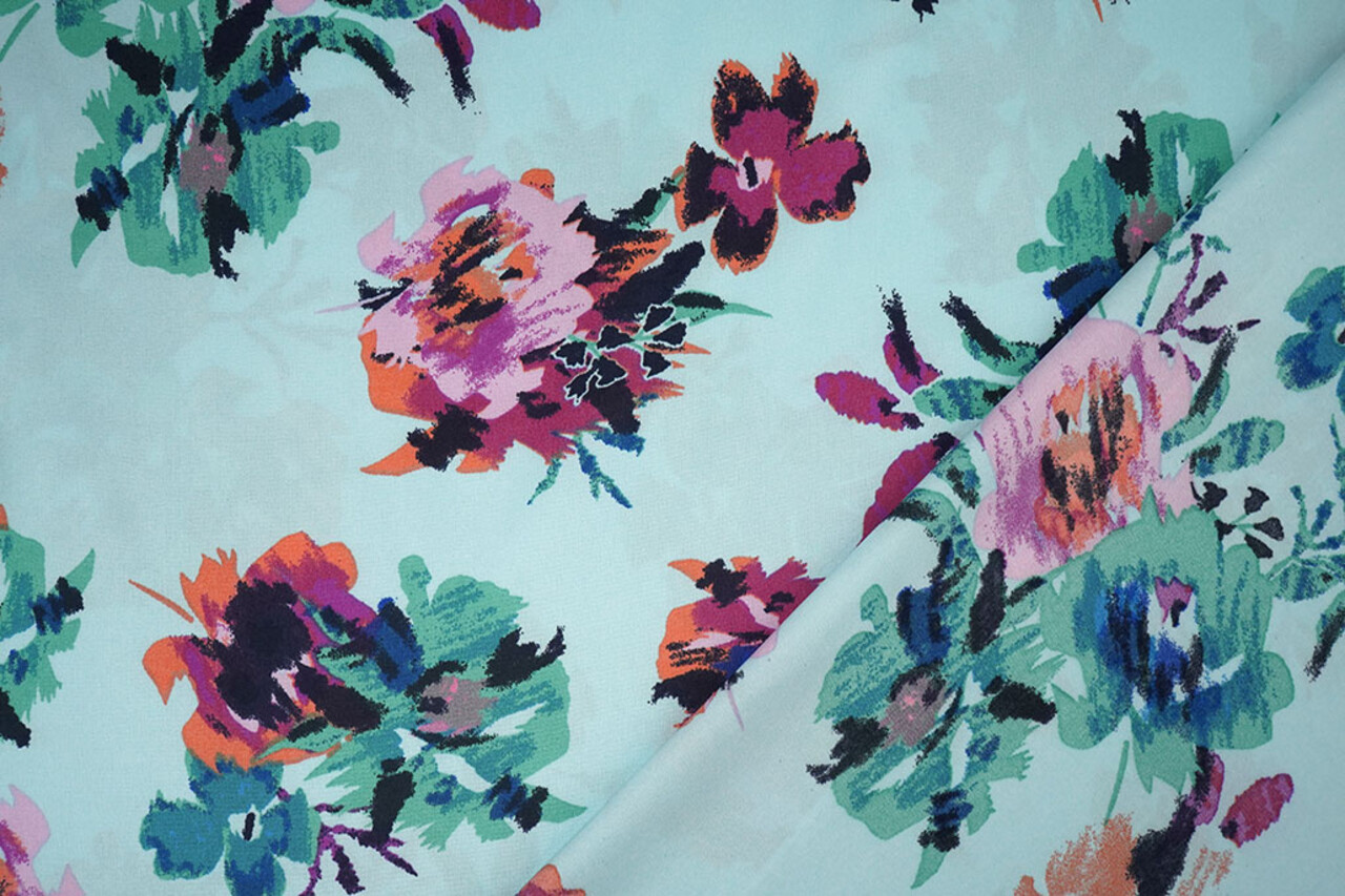 Stretch Satin Printed Flowers Sophie