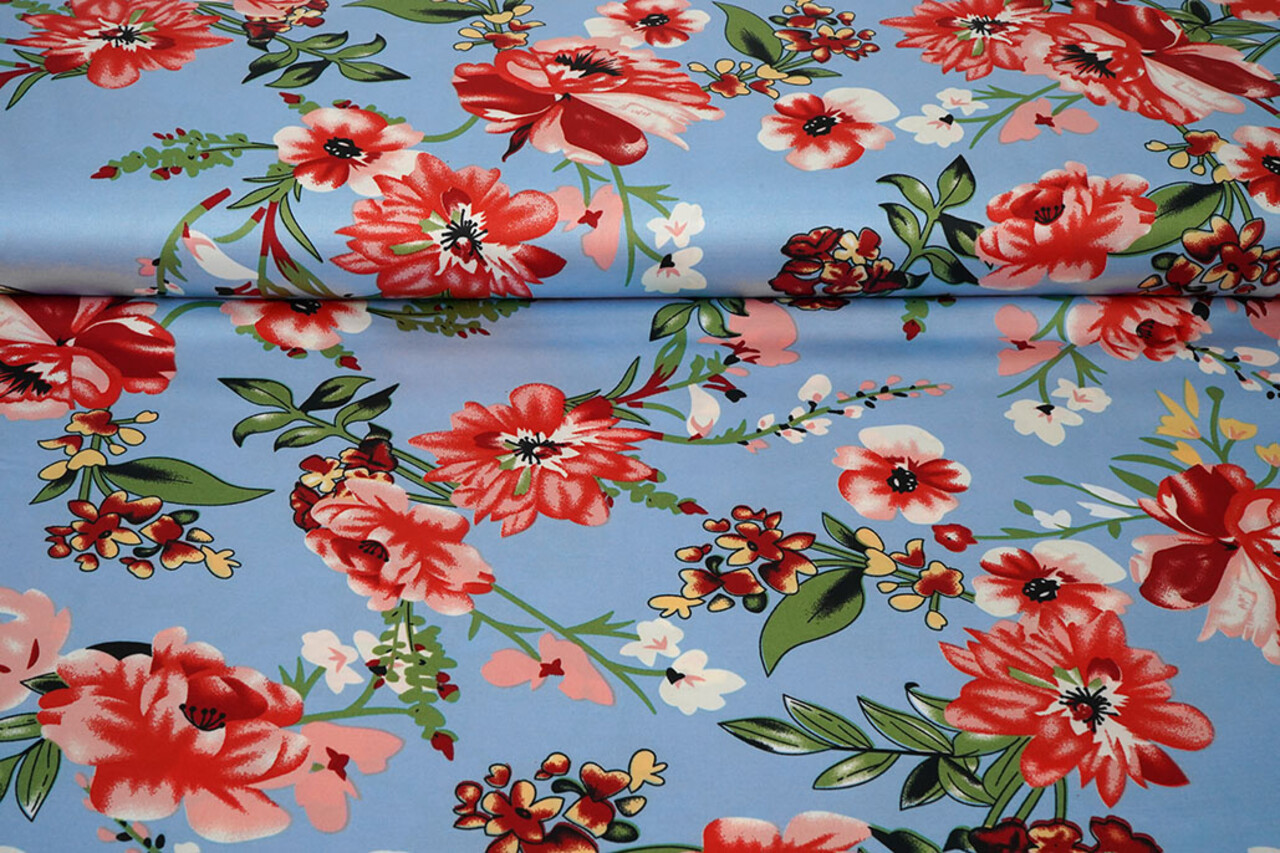 Stretch Satin Printed Flowers Miriam