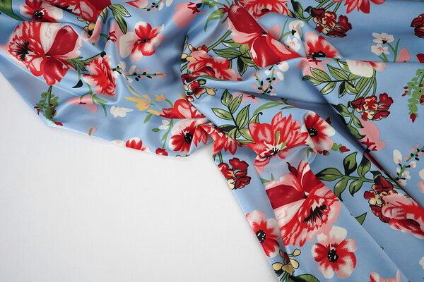 Stretch Satin Printed Flowers Miriam