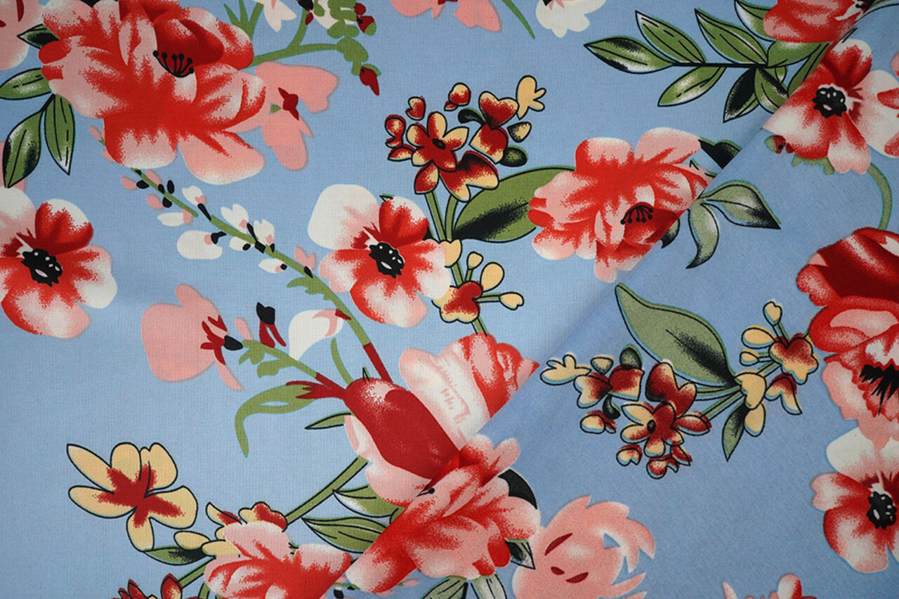 Stretch Satin Printed Flowers Miriam