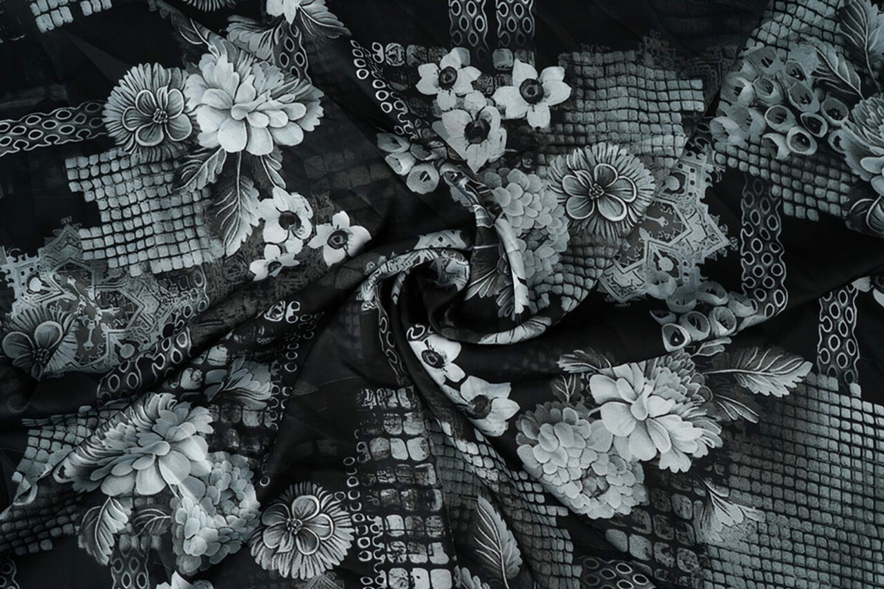 Stretch Satin Printed Flowers Satu Stretch Satin Printed Flowers Satu