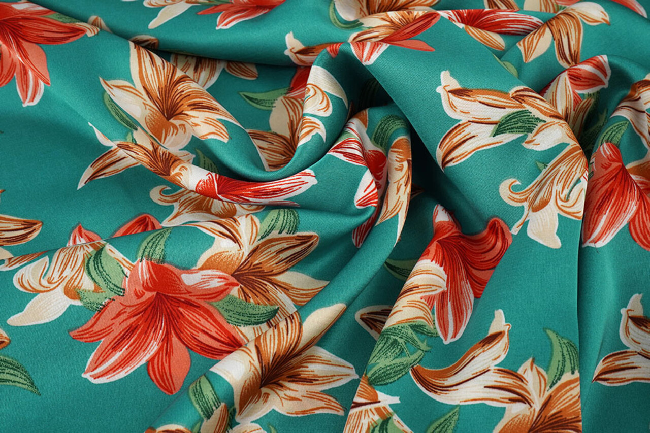 Stretch Raso Stampato Fiori Sarah