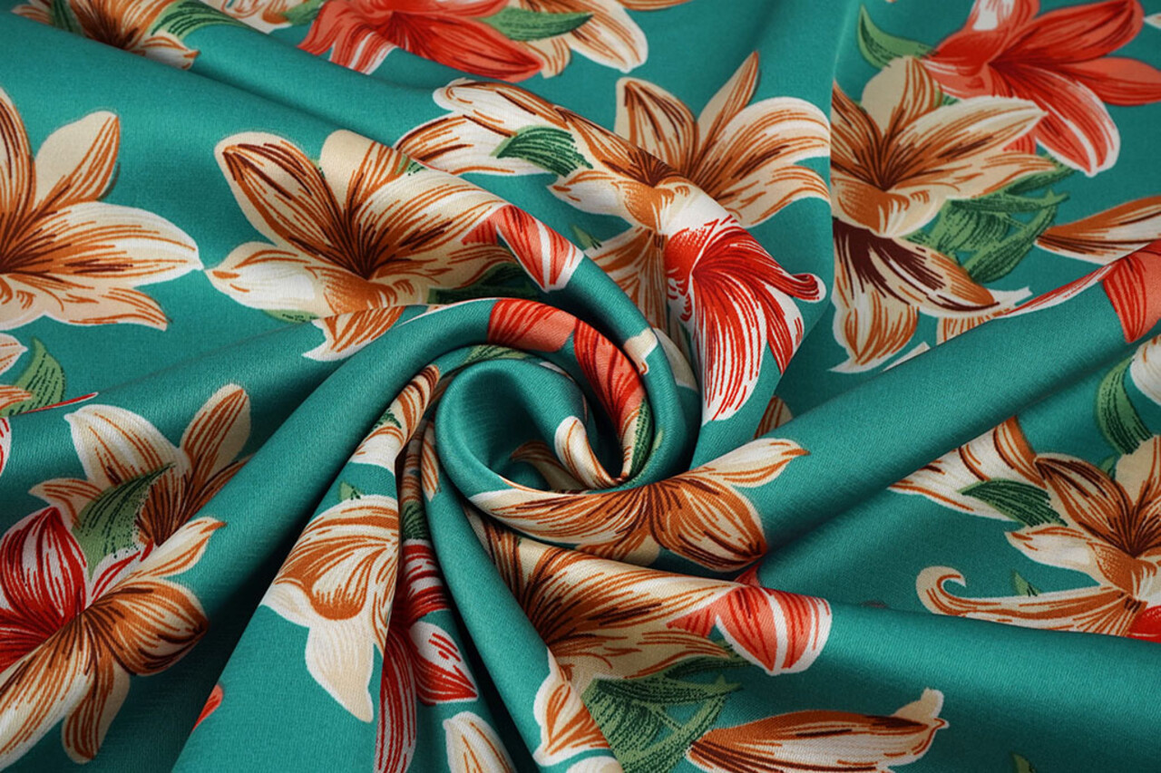 Stretch Satin Printed Flowers Sarah