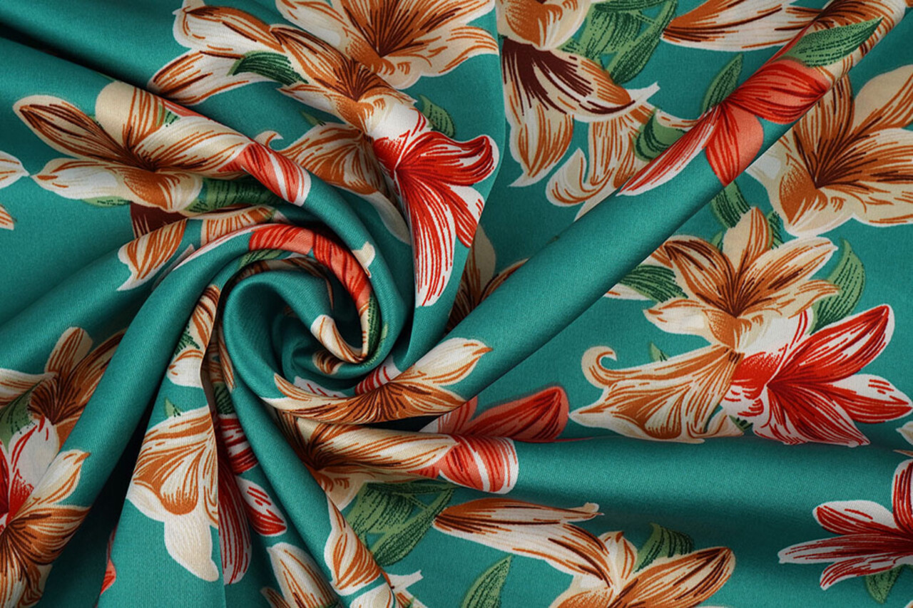 Stretch Satin Printed Flowers Sarah