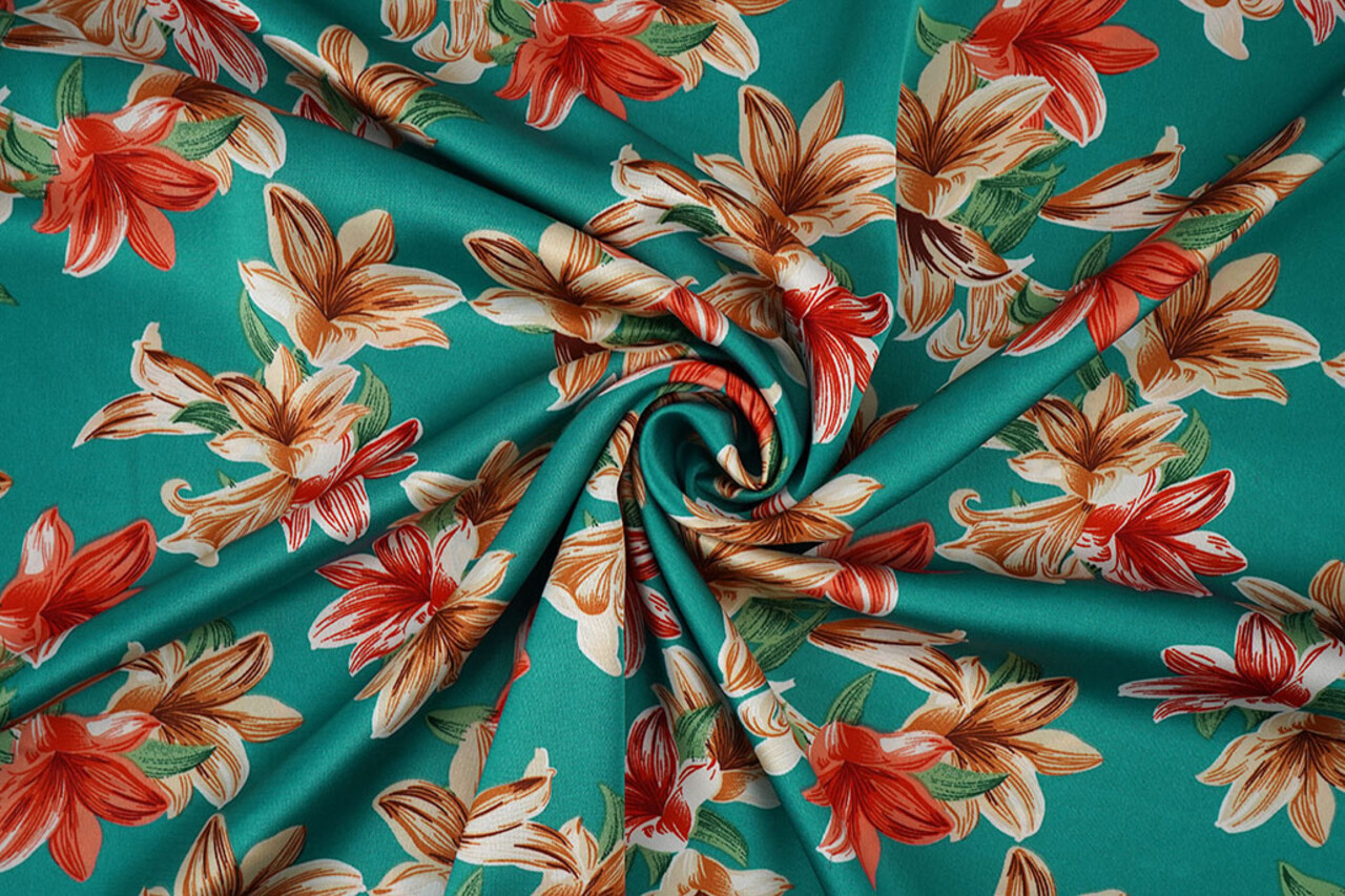 Stretch Satin Printed Flowers Sarah