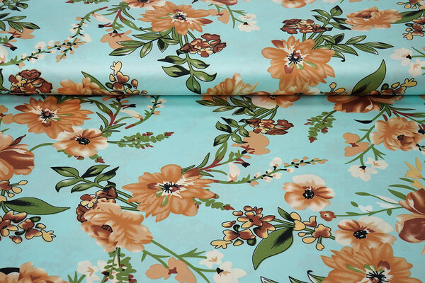 Stretch Satijn Bedrukt Bloemen Emily