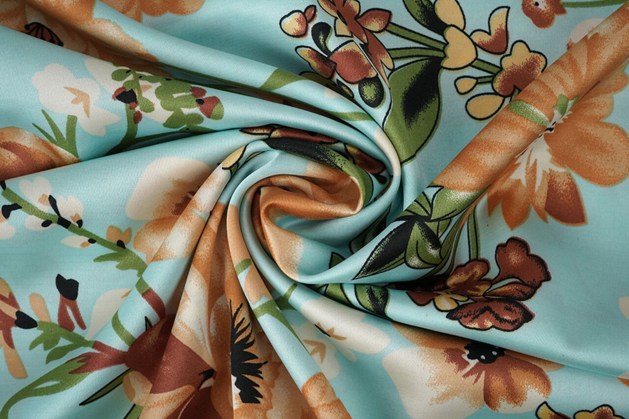 Stretch Satijn Bedrukt Bloemen Emily