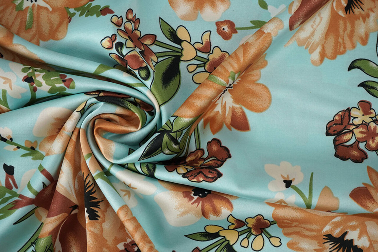 Stretch Satijn Bedrukt Bloemen Emily