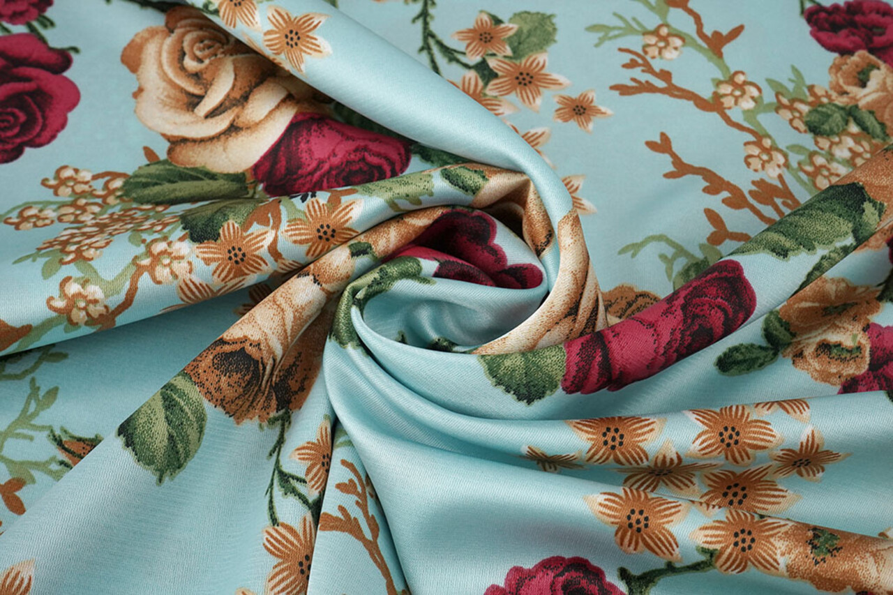 Stretch Satin Printed Flowers Ysabeau