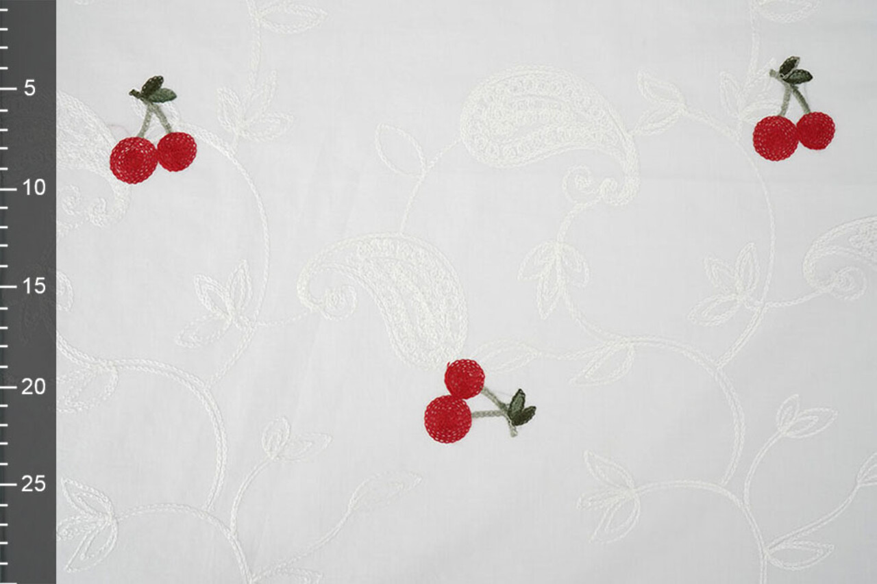 Baumwolle Bestickt Kirsche Regina  Creme