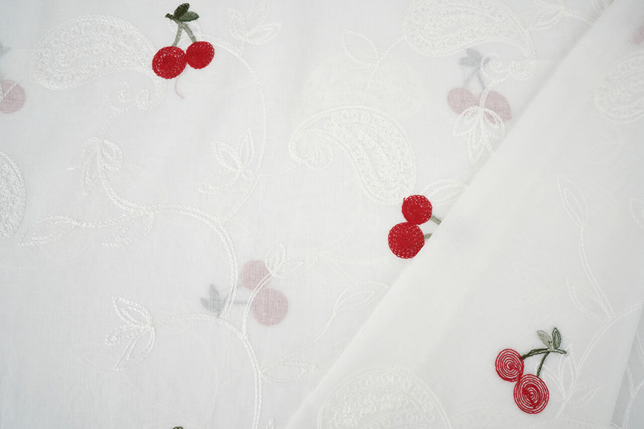 Baumwolle Bestickt Kirsche Regina  Creme