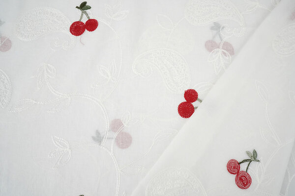 Baumwolle Bestickt Kirsche Regina  Creme