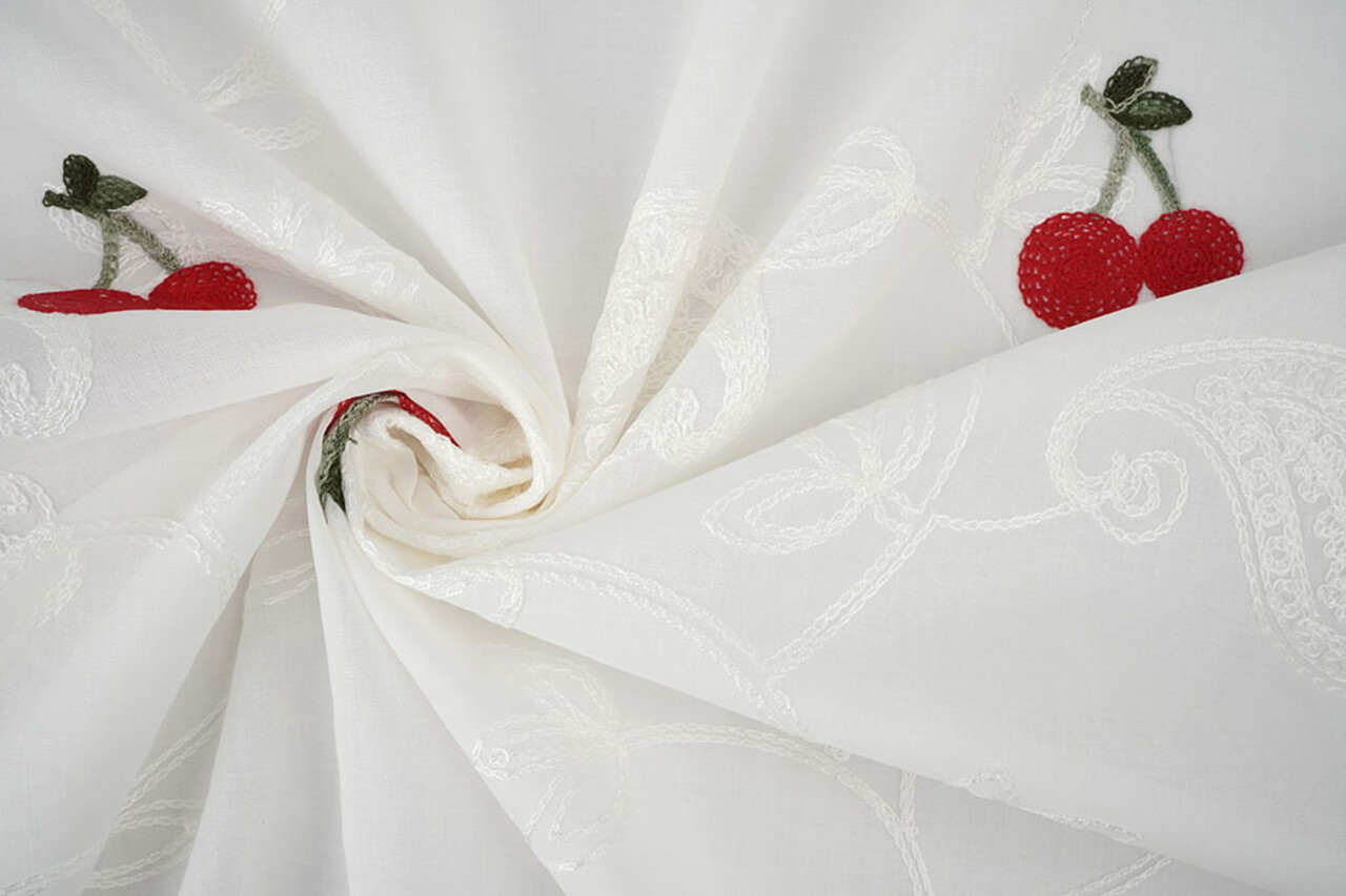 Baumwolle Bestickt Kirsche Regina  Creme