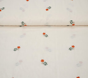 Baumwolle Bestickt Blume Fleur Natürlich