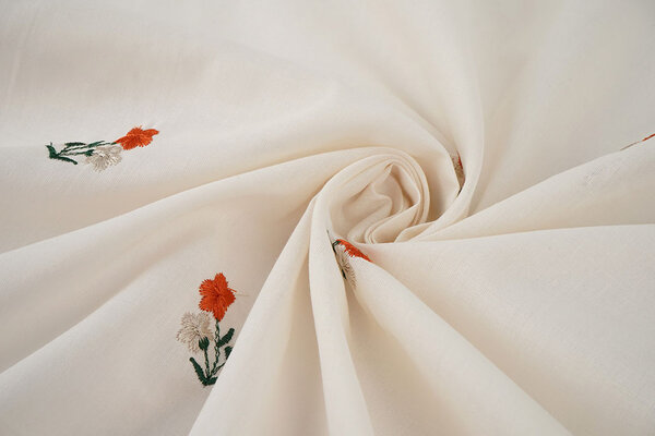 Baumwolle Bestickt Blume Fleur Natürlich