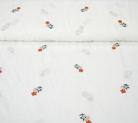 Katoen Geborduurd Bloem Fleur Creme Katoen Geborduurd Bloem Fleur Creme