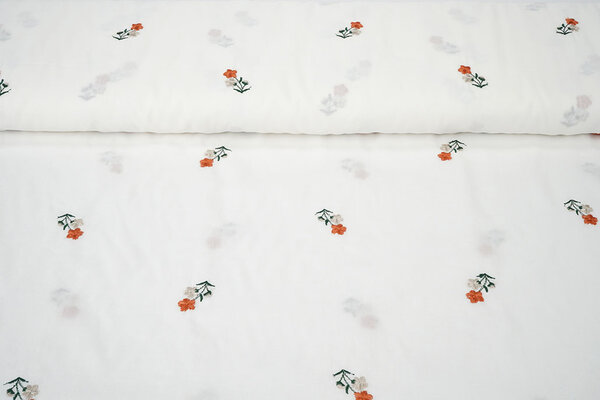 Algodón Bordado Flor Fleur Crema Algodón Bordado Flor Fleur Crema