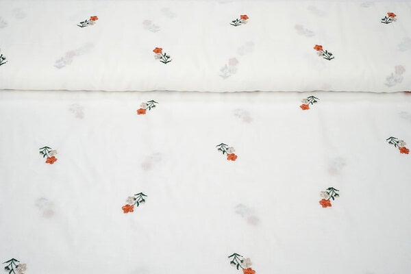 Coton Brodé Fleur Fleur Crème Coton Brodé Fleur Fleur Crème