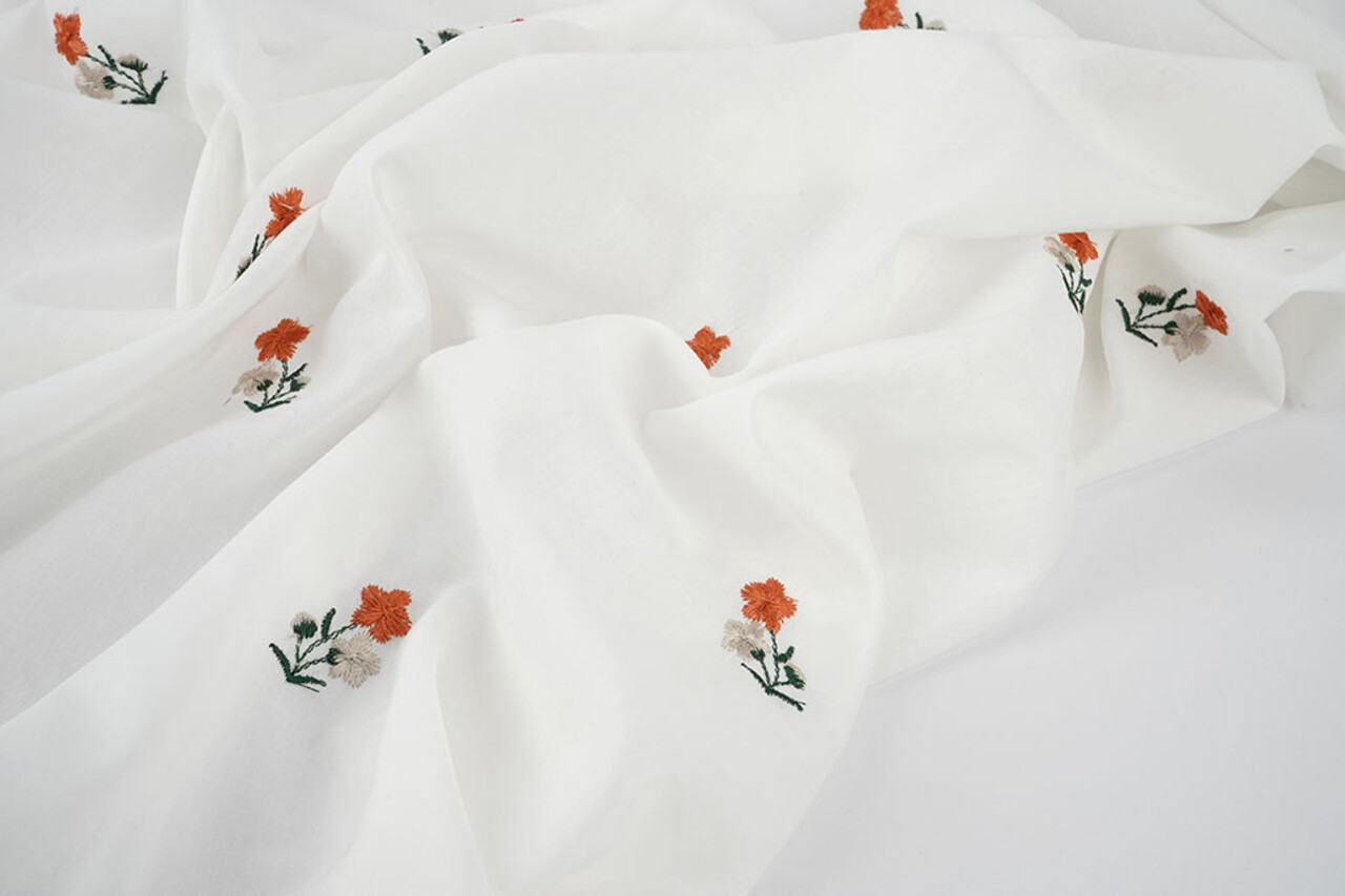 Cotone Ricamato Fiore Fleur Crema Cotone Ricamato Fiore Fleur Crema