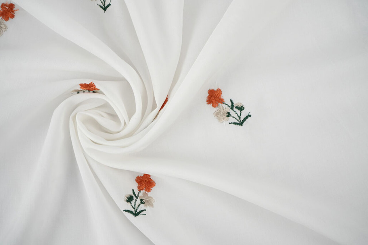 Katoen Geborduurd Bloem Fleur Creme