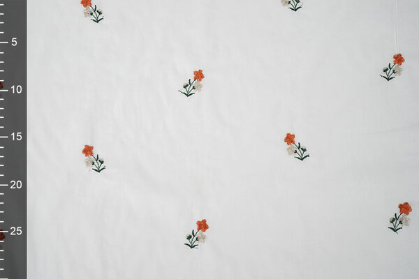 Katoen Geborduurd Bloem Fleur Creme