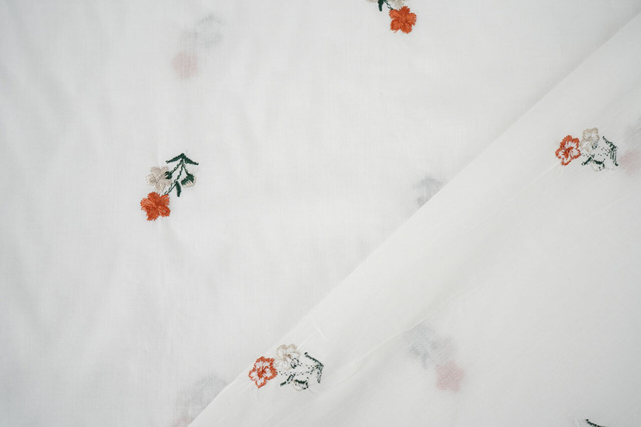 Baumwolle Bestickt Blume Fleur Creme