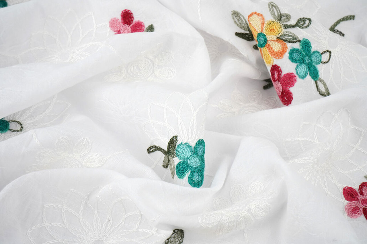 Cotton Embroidered Rive White