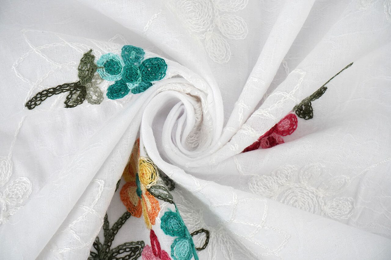 Cotton Embroidered Rive White
